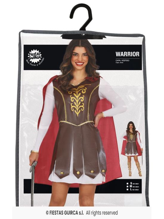Traje de guerreira feminina com capa