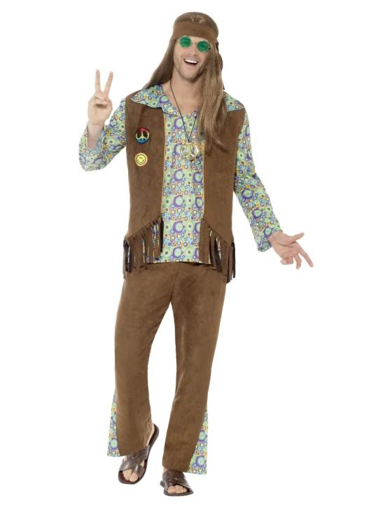 Fato de hippie adulto dos anos 60 multicolorido