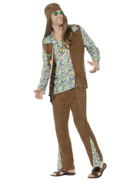 Fato de hippie adulto dos anos 60 multicolorido