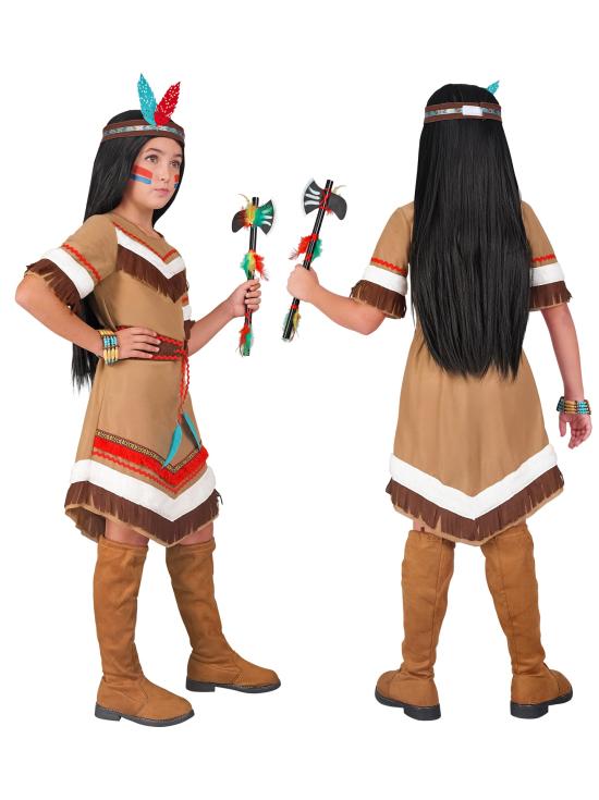 Fantasia indígena americana para meninas – Vestido com cinto e faixa de penas