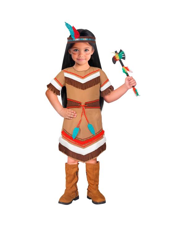 Fantasia indígena americana para meninas – Vestido com cinto e faixa de penas