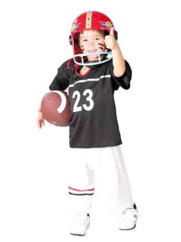 Fantasia infantil de jogador de rugby.