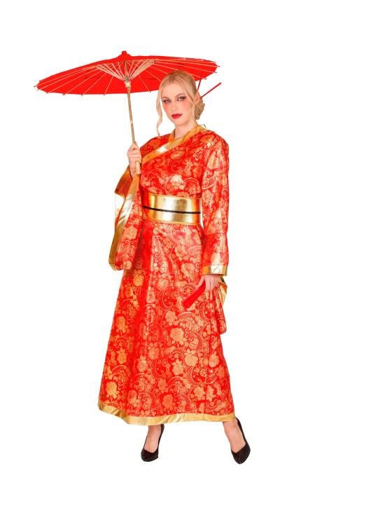 Quimono japonês vermelho e dourado para mulheres
