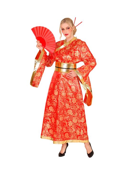 Quimono japonês vermelho e dourado para mulheres
