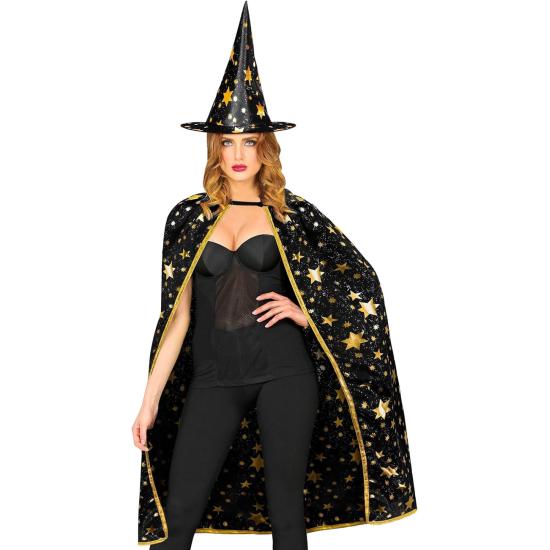 Fantasia de Mágico Adulto – Capa com Chapéu Estrelado (85 cm) 2 Cores