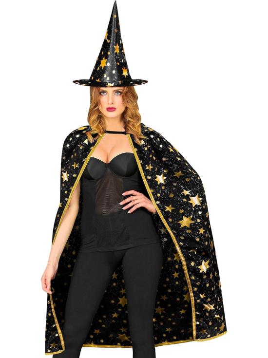 Fantasia de Mágico Adulto – Capa com Chapéu Estrelado (85 cm) 2 Cores