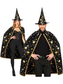 Fantasia de Mágico Adulto – Capa com Chapéu Estrelado (85 cm) 2 Cores