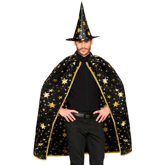 Fantasia de Mágico Adulto – Capa com Chapéu Estrelado (85 cm) 2 Cores