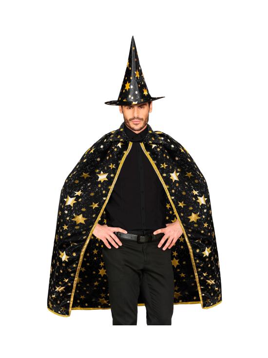 Fantasia de Mágico Adulto – Capa com Chapéu Estrelado (85 cm) 2 Cores
