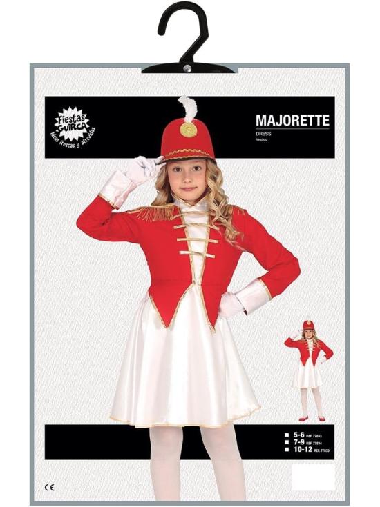 Fantasia de Majorette para Meninas - Roupa Infantil Vermelha, Branca e Dourada