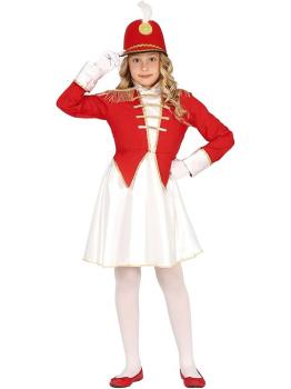 Fantasia de Majorette para Meninas - Roupa Infantil Vermelha, Branca e Dourada