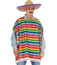 Traje mexicano masculino com poncho e chapéu multicoloridos