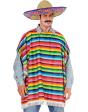 Traje mexicano masculino com poncho e chapéu multicoloridos