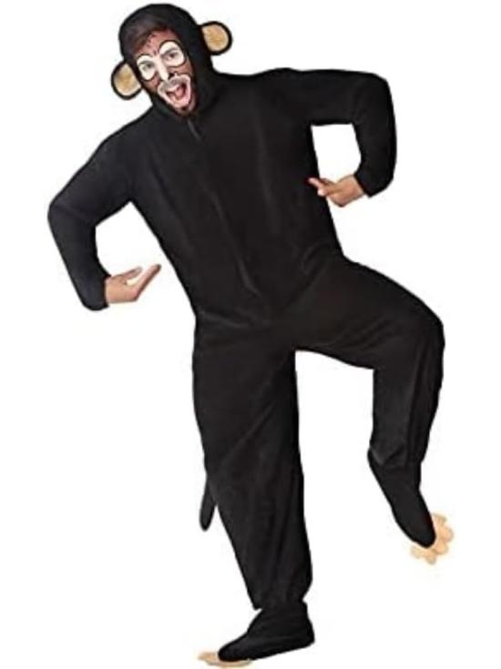 Fantasia de Macaco para Adulto Masculino – Macacão Preto com Capuz e Rabo