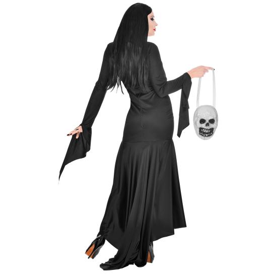 Disfraz de Morticia Familia Addams con bolso