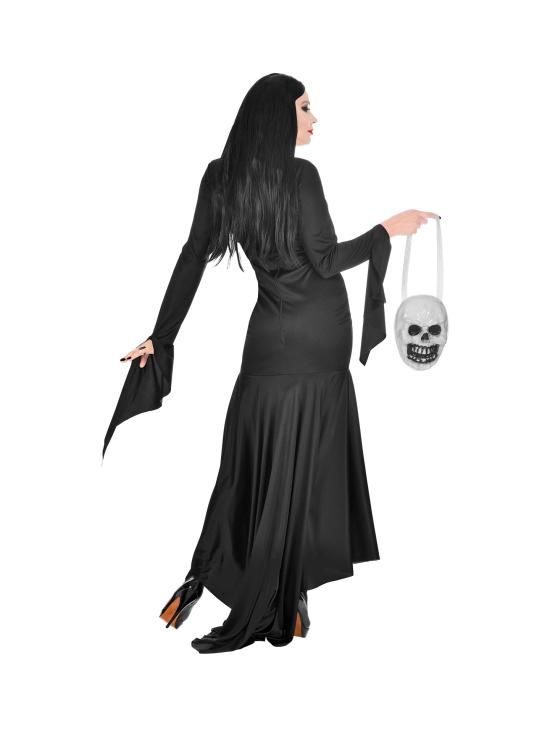Disfraz de Morticia Familia Addams con bolso