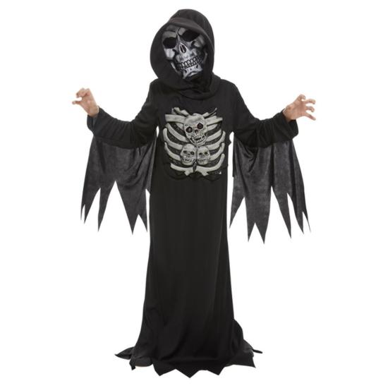 Fantasia de morte de esqueleto, infantil preta