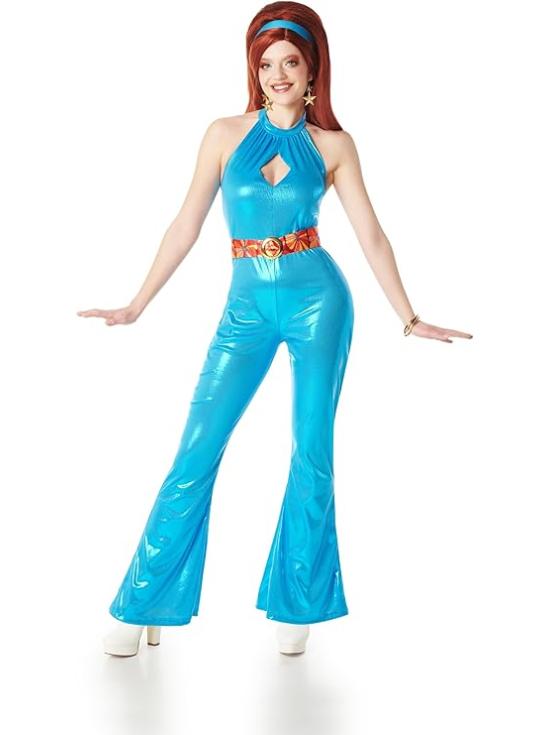 🕺 Fantasia Disco Azul Feminina Anos 70