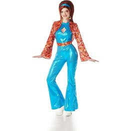🕺 Fantasia Disco Azul Feminina Anos 70