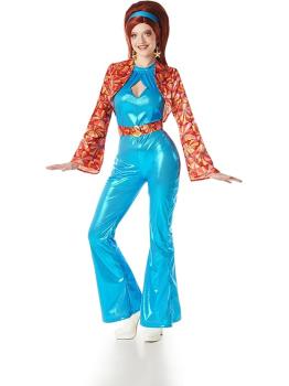 🕺 Fantasia Disco Azul Feminina Anos 70