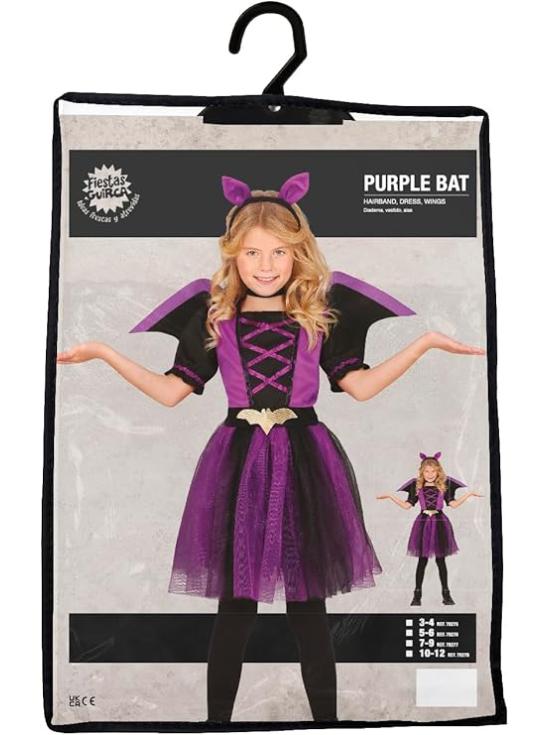 Fantasia de Morcego Lilás para Meninas - Fantasia de Morcego com Tiara de Morcego, Vestido de Tutu e Asas - Fantasias de Halloween para Meninas