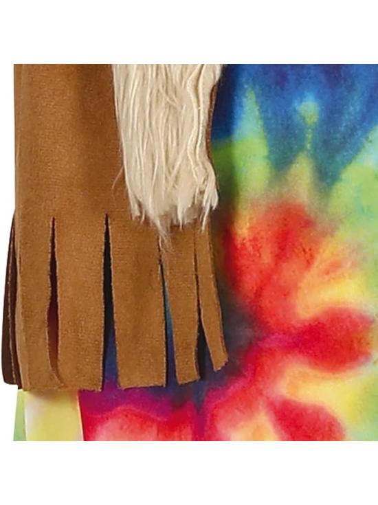 Fantasia de menina hippie, vestido e colete multicolorido tie-dye