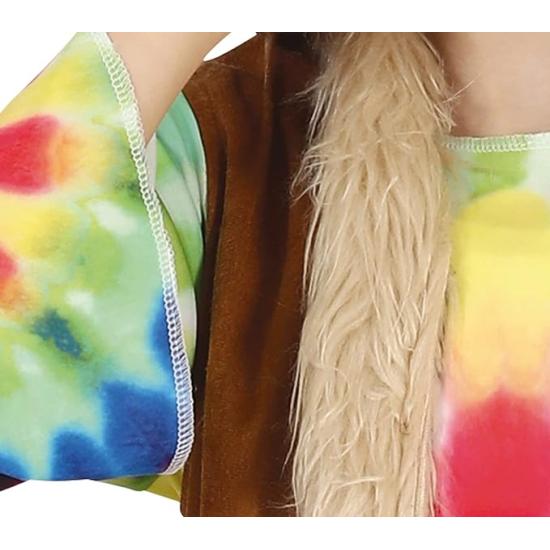 Fantasia de menina hippie, vestido e colete multicolorido tie-dye
