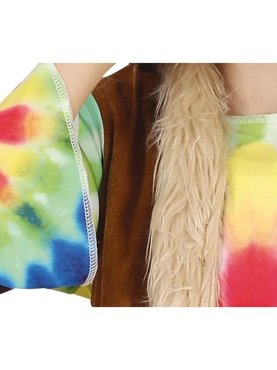 Fantasia de menina hippie, vestido e colete multicolorido tie-dye