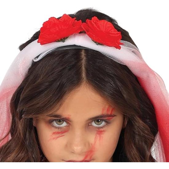 Fantasia de Noiva Sangrenta para Crianças com Véu e Vestido Fantasia de Noiva Sangrenta para Crianças com Véu e Vestido