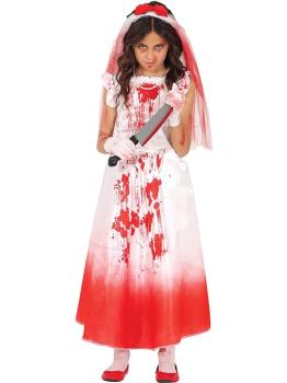 Fantasia de Noiva Sangrenta para Crianças com Véu e Vestido