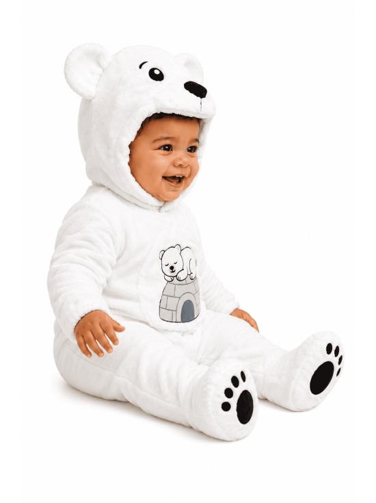 Fantasia de Urso Polar Bebê com Capuz e Protetor de Pés