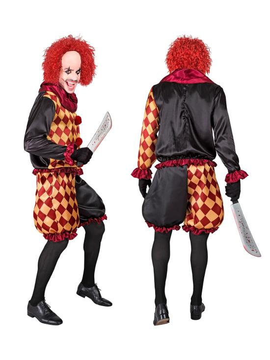 Fantasia de palhaço de terror masculina – jaqueta, gola e calças