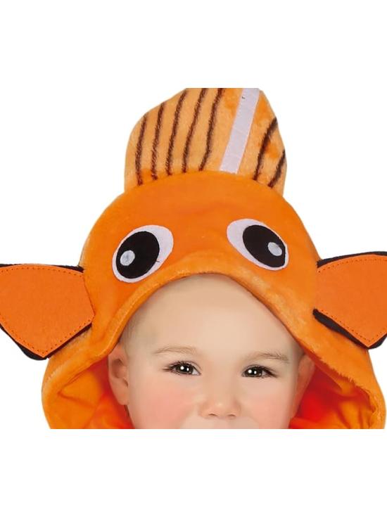 Fantasia de Peixe Palhaço - Macacão e Capuz Listrado Laranja e Branco para Bebê **