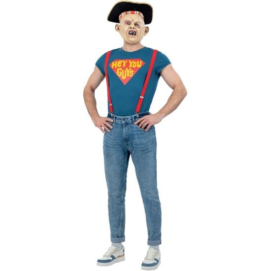 Fantasia de Preguiça dos Goonies com blusa, suspensórios, chapéu e máscara - Fantasia oficial de adulto dos Goonies