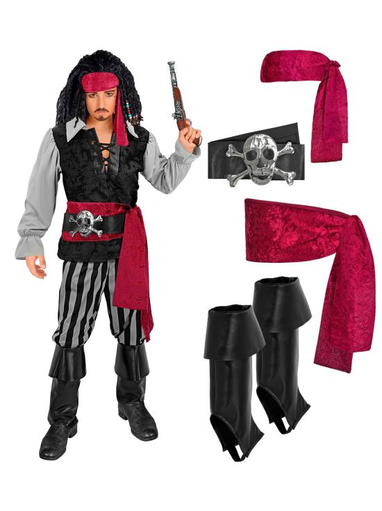 🎭 Fantasia clássica de pirata masculina – 7 peças