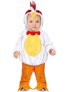 Fantasia de Frango para Bebê - Macacão com Capuz de Frango para Bebê Amarelo e Branco **