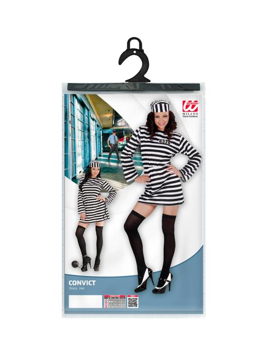 Fantasia de Prisioneira Feminina Adulta – Vestido Listrado Preto e Branco com Chapéu