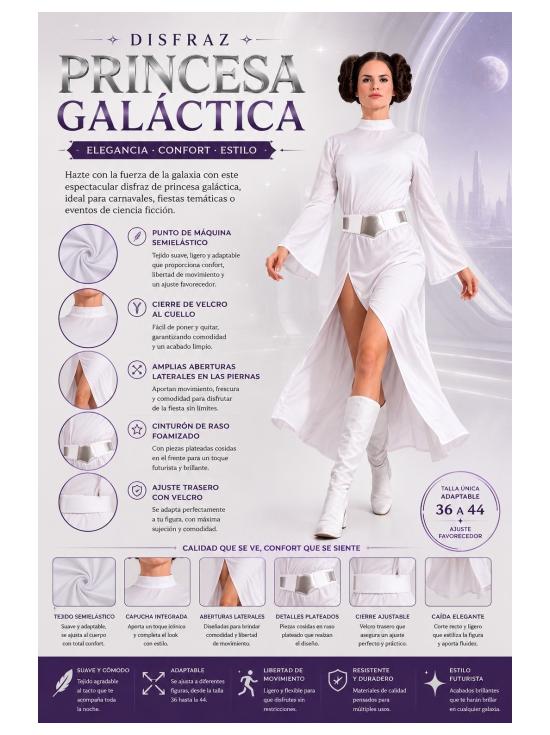 Traje adulto da princesa galáctica Leia Star Wars