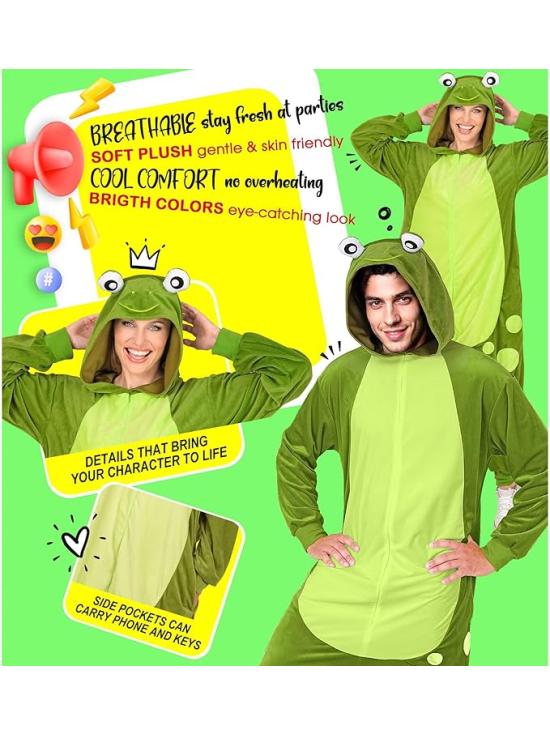 Fantasia de Sapo para Adulto Masculino – Macacão de Pelúcia Macia com Capuz