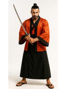 Traje masculino de samurai japonês – quimono, vestido e cinto.