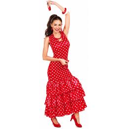 Traje Sevillana Vermelho para Mulheres – Vestido Flamenco para a Feira de Abril