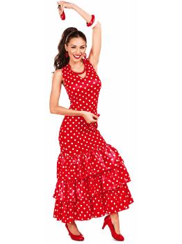 Traje Sevillana Vermelho para Mulheres – Vestido Flamenco para a Feira de Abril
