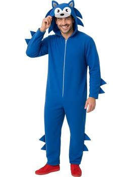 Fantasia do Sonic para Homem – Macacão Azul com Capuz Inspirado em Videojogos e Filmes