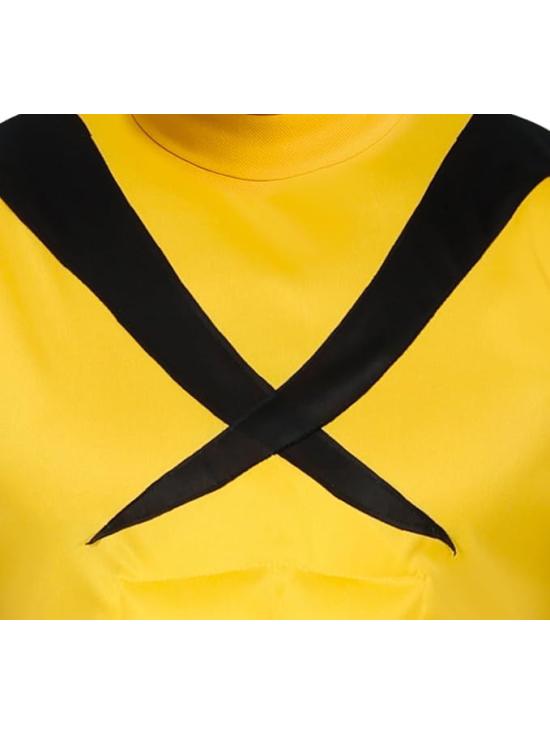 Fantasia de super-herói Wolverine musculoso dos X-Men para adultos, amarela, com capuz.