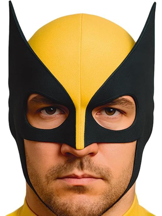 Fantasia de super-herói Wolverine musculoso dos X-Men para adultos, amarela, com capuz.