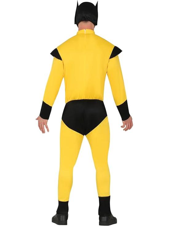 Fantasia de super-herói Wolverine musculoso dos X-Men para adultos, amarela, com capuz.