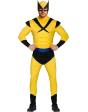 Fantasia de super-herói Wolverine musculoso dos X-Men para adultos, amarela, com capuz.