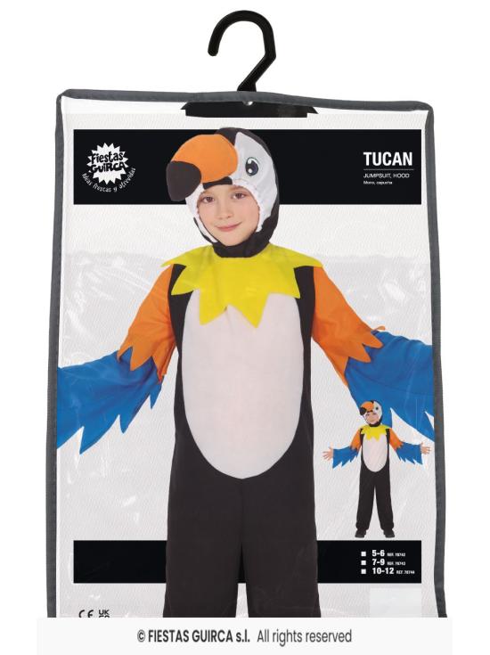 Fantasia infantil de tucano – Macacão com capuz para festas de carnaval e escolares.