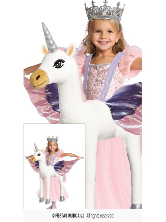 Fantasia de unicórnio infantil com boneca e vestido, tamanho 7-9 anos.