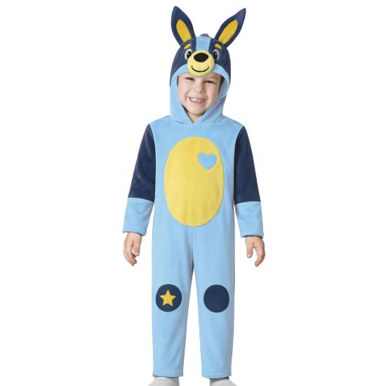 Fantasia de cachorro azul para crianças de 3 a 4 anos com capuz.